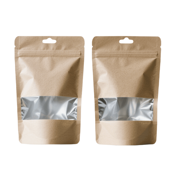 Kraft Paper Stand Up Pouch Manufacturer | OEM Aluminum Foil Lined Bag with Clear Window | MOQ 5,000pcs