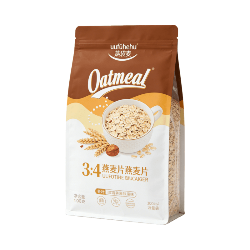Smell Proof Oatmeal Packaging Bags Manufacturer | Custom Flat Bottom Stand Up Pouch for Food Storage | MOQ 5,000pcs